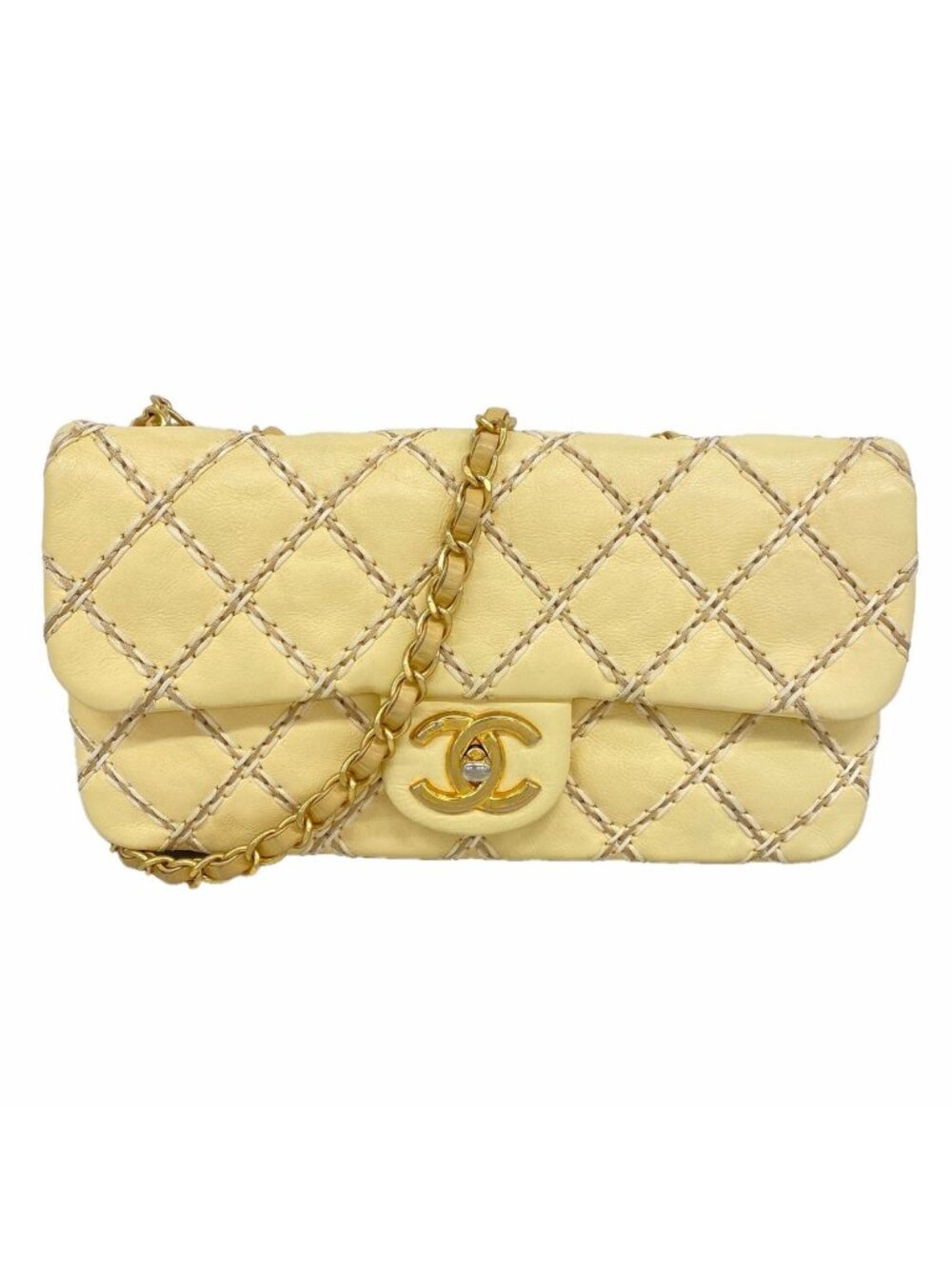 Chanel Shoulder Bag Ultra Stitch Leather Cream Yellow Gold